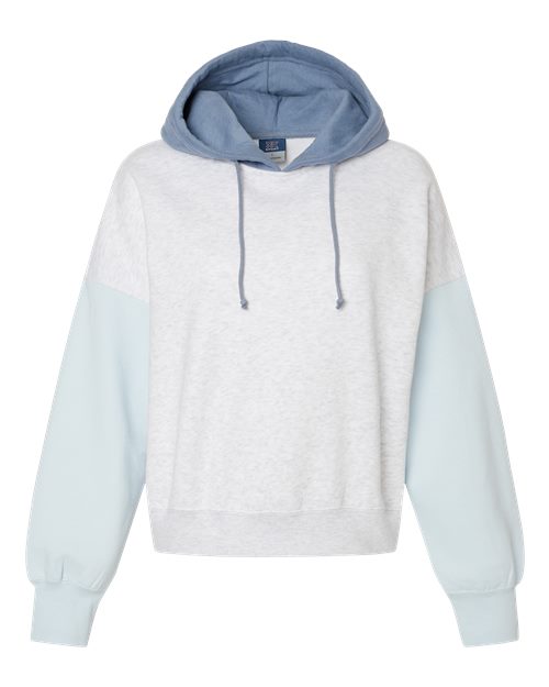 Women's Sueded Fleece Colorblocked Crop Hooded Sweatshirt - 11175