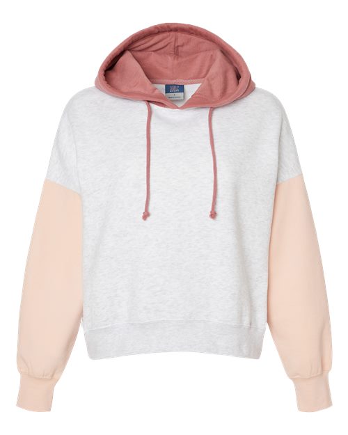 Women's Sueded Fleece Colorblocked Crop Hooded Sweatshirt - 11175