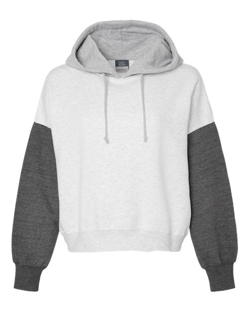 Women's Sueded Fleece Colorblocked Crop Hooded Sweatshirt - 11175