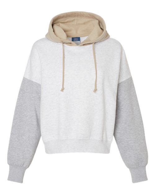 Women's Sueded Fleece Colorblocked Crop Hooded Sweatshirt - 11175