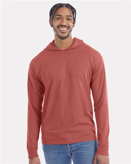 Unisex Garment-Dyed Jersey Hooded Long Sleeve T-Shirt - 11285