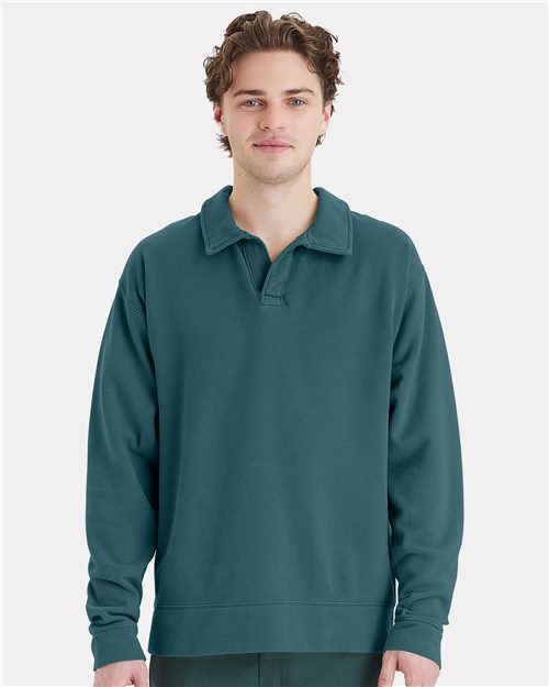 Unisex Garment-Dyed Polo Collar Sweatshirt - 11687