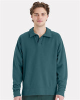Unisex Garment-Dyed Polo Collar Sweatshirt - 11687