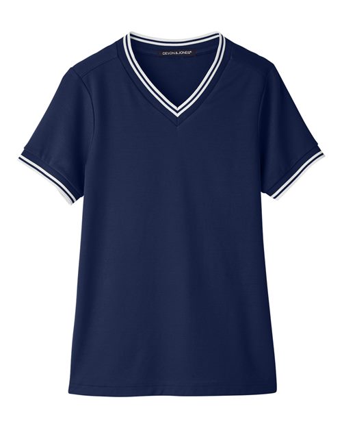 Women's CrownLux Performance® Plaited Tipped V-Neck Shirt - 13321