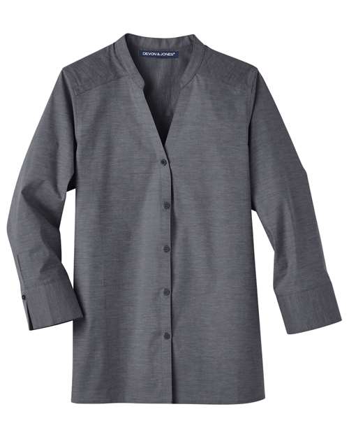 Women's Crown Collection® Stretch Pinpoint Chambra Three-Quarter Sleeve Shirt