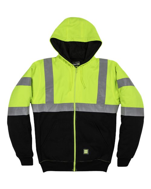 Men's Hi-Vis Class 3 Color Block Full-Zip Hooded Sweatshirt - 13653