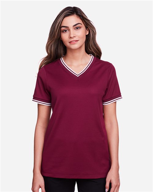 Women's CrownLux Performance® Plaited Tipped V-Neck Shirt - 13321