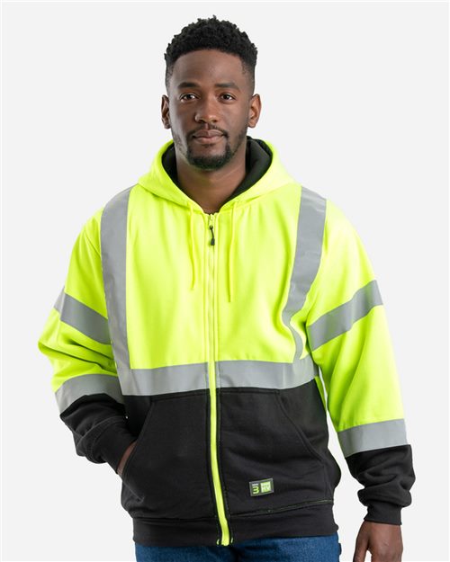Men's Hi-Vis Class 3 Color Block Full-Zip Hooded Sweatshirt - 13653