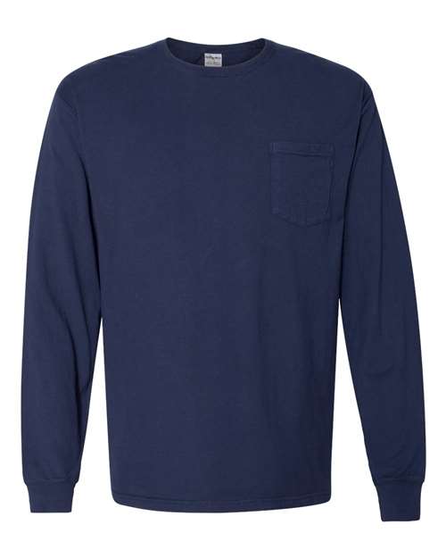 Unisex Garment-Dyed Long Sleeve T-Shirt With a Pocket