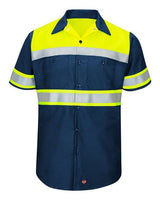 Men's Tall Hi-Visibility Colorblock Ripstop Short Sleeve Work Shirt - 7425