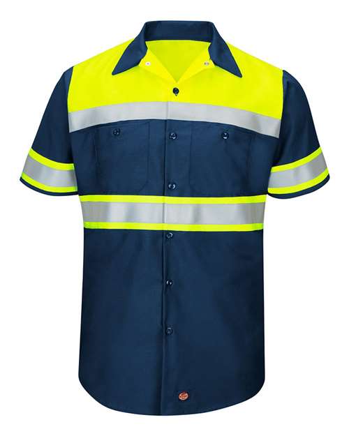 Men's Tall Hi-Visibility Colorblock Ripstop Short Sleeve Work Shirt - 7425